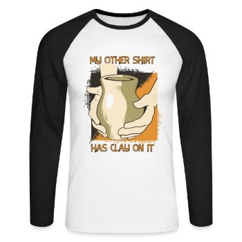 A de l’argile dessus Poterie amusante - T-shirt baseball manches longues Homme - blanc/noir - Devant - Nik (191cm)