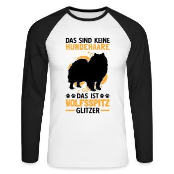 Wolfsspitz Glitzer deutscher Spitz Keeshond - Unisex Baseballshirt langarm - Weiß/Schwarz - Vorne - Nik (191cm)