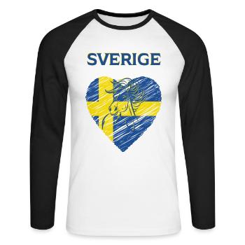 Sverige Schweden schwedische Dala Pferd Dalapferd - Unisex Baseballshirt langarm - Weiß/Schwarz - Vorne - Nik (191cm)