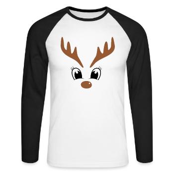 Renne mignon de Noël - T-shirt baseball manches longues Homme - blanc/noir - Devant - Nik (191cm)