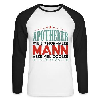 apotheker | apotheker aber viel cooler !! - Unisex Baseballshirt langarm - Weiß/Schwarz - Vorne - Nik (191cm)