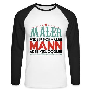 maler aber viel cooler ! - Unisex Baseballshirt langarm - Weiß/Schwarz - Vorne - Nik (191cm)