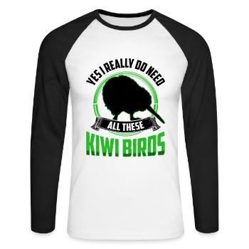 Brauche diese Kiwi Vögel Neuseeland Kiwi Vogel - Unisex Baseballshirt langarm - Weiß/Schwarz - Vorne - Nik (191cm)