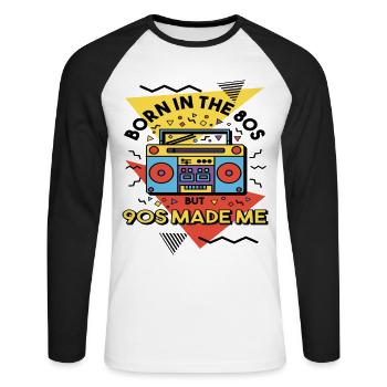 Born In The 80s But 90s Made Me - Unisex Long Sleeve Baseball T-Shirt - white/black - Front - Nik (191cm)