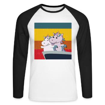 niedliche Einhörner in Titanic Pose süße Pferdchen - Unisex Baseballshirt langarm - Weiß/Schwarz - Vorne - Nik (191cm)