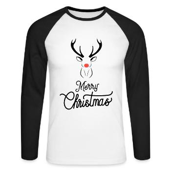Weihnachts Rentier mit roter Nase - Unisex Baseballshirt langarm - Weiß/Schwarz - Vorne - Nik (191cm)