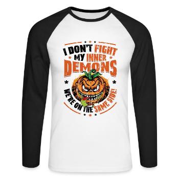 J’aime mes démons intérieurs, l’humour gothique. - T-shirt baseball manches longues Homme - blanc/noir - Devant - Nik (191cm)