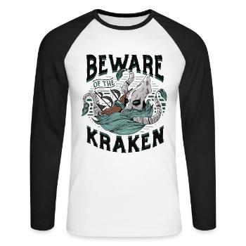 Beware of the Kraken - Unisex Long Sleeve Baseball T-Shirt - white/black - Front - Nik (191cm)