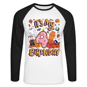 C’est mon beignet de pâtisserie 4 anniversaire halloween 4. - T-shirt baseball manches longues Homme - blanc/noir - Devant - Nik (191cm)