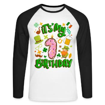 Es Ist Mein 1 Geburtstag Urlaub Donut St. - Unisex Baseballshirt langarm - Weiß/Schwarz - Vorne - Nik (191cm)