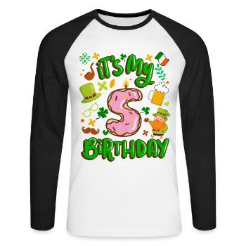 C’est mon beignet de vacances de 5 ans. - T-shirt baseball manches longues Homme - blanc/noir - Devant - Nik (191cm)