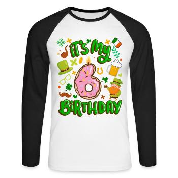 Es Ist Mein 6 Geburtstag Urlaub Donut St. - Unisex Baseballshirt langarm - Weiß/Schwarz - Vorne - Nik (191cm)