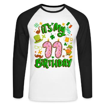Es Ist Mein 11 Geburtstag Feiertag Donut St. - Unisex Baseballshirt langarm - Weiß/Schwarz - Vorne - Nik (191cm)