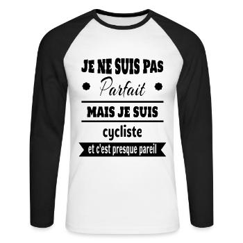Pas parfait mais cycliste vélo humour - T-shirt baseball manches longues Homme - blanc/noir - Devant - Nik (191cm)