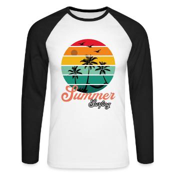 Retro Surfer Sommer Design mit Palmen - Unisex Baseballshirt langarm - Weiß/Schwarz - Vorne - Nik (191cm)