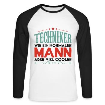 techniker | techniker aber viel cooler! - Unisex Baseballshirt langarm - Weiß/Schwarz - Vorne - Nik (191cm)