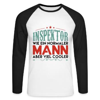 INSPEKTOR WIE EIN NORMALER MANN ABER VIEL COOLER! - Unisex Baseballshirt langarm - Weiß/Schwarz - Vorne - Nik (191cm)