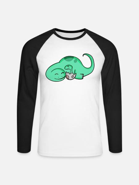 Dinosaur with baby dinosaur - Unisex Long Sleeve Baseball T-Shirt - white/black