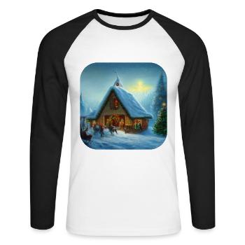 Motif de Noël - T-shirt baseball manches longues Homme - blanc/noir - Devant - Nik (191cm)