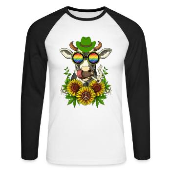 Kuh Regenbogen Bauernhof Hippie Frieden Geschenk - Unisex Baseballshirt langarm - Weiß/Schwarz - Vorne - Nik (191cm)