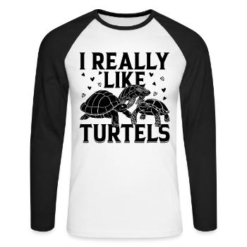 I Really Like Turtles Sea Turtle Lover Cute Turtle - Unisex Long Sleeve Baseball T-Shirt - white/black - Front - Nik (191cm)