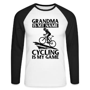 Road Bike Grandma Is My Name Cycling Is My Game - Unisex Long Sleeve Baseball T-Shirt - white/black - Front - Nik (191cm)