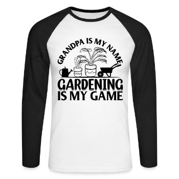 Jardiner grand-père est mon nom Le jardinage est mon jeu - T-shirt baseball manches longues Homme - blanc/noir - Devant - Nik (191cm)