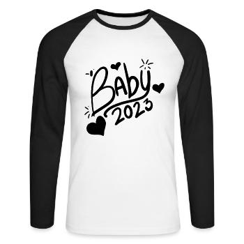 Bébé 2023 Grossesse Enceinte - T-shirt baseball manches longues Homme - blanc/noir - Devant - Nik (191cm)