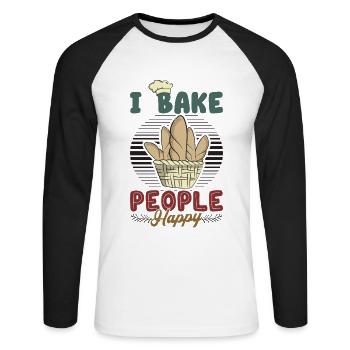 Ich Backe Menschen Glücklich Backen Liebhaber - Unisex Baseballshirt langarm - Weiß/Schwarz - Vorne - Nik (191cm)