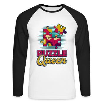 Puzzle Queen, jeu de réflexion - T-shirt baseball manches longues Homme - blanc/noir - Devant - Nik (191cm)