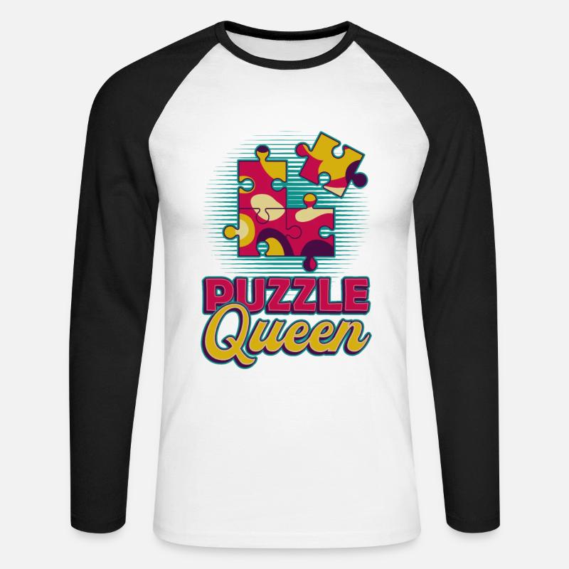 Puzzle Queen, Puzzlespiel - Unisex Baseballshirt langarm - Weiß/Schwarz