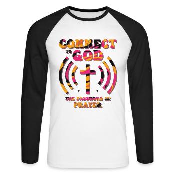 Verbunden Mit Gott, Passwort, Gebet. - Unisex Baseballshirt langarm - Weiß/Schwarz - Vorne - Nik (191cm)