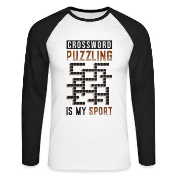 Les mots croisés sont mon sport - T-shirt baseball manches longues Homme - blanc/noir - Devant - Nik (191cm)