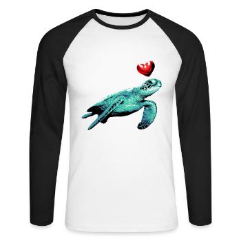 Turtle with Heart Ocean Sea Nature Conservation Heart - Unisex Long Sleeve Baseball T-Shirt - white/black - Front - Nik (191cm)