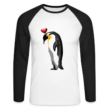 Pingouin avec coeur océan mer Nature Conservation Coeur - T-shirt baseball manches longues Homme - blanc/noir - Devant - Nik (191cm)