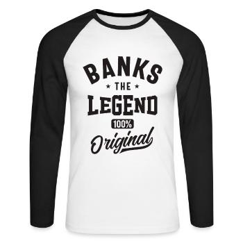 Banks Custom Name - Unisex Long Sleeve Baseball T-Shirt - white/black - Front - Nik (191cm)