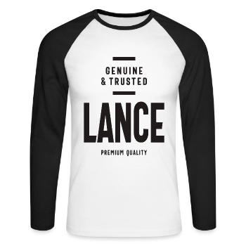 Benutzerdefinierter Name der Lanze - Unisex Baseballshirt langarm - Weiß/Schwarz - Vorne - Nik (191cm)