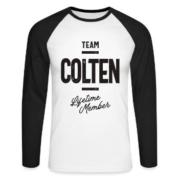 Benutzerdefinierter Colten-Name - Unisex Baseballshirt langarm - Weiß/Schwarz - Vorne - Nik (191cm)
