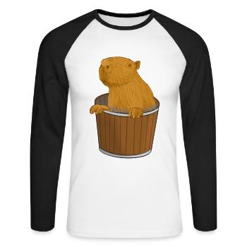 Seau Capybara - T-shirt baseball manches longues Homme - blanc/noir - Devant - Nik (191cm)