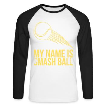 My name is Smash Ball Design for tennis fans - Unisex Long Sleeve Baseball T-Shirt - white/black - Front - Nik (191cm)
