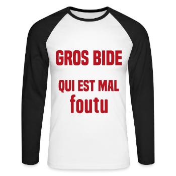 J'ai Pas Un Gros Bide Humour Cadeau - T-shirt baseball manches longues Homme - blanc/noir - Devant - Nik (191cm)