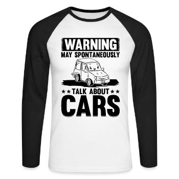 Voiture - Avertissement Peut parler spontanément de voitures - T-shirt baseball manches longues Homme - blanc/noir - Devant - Nik (191cm)