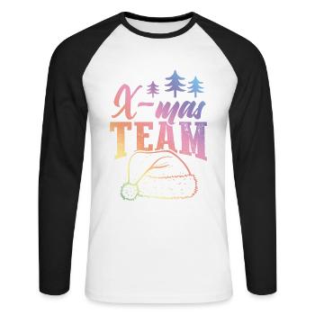 Noël de l’équipe X-Mas - T-shirt baseball manches longues Homme - blanc/noir - Devant - Nik (191cm)