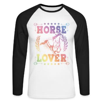 Horse Lover - Unisex Baseballshirt langarm - Weiß/Schwarz - Vorne - Nik (191cm)