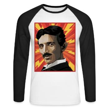Nicola Tesla Popart - Unisex Long Sleeve Baseball T-Shirt - white/black - Front - Nik (191cm)