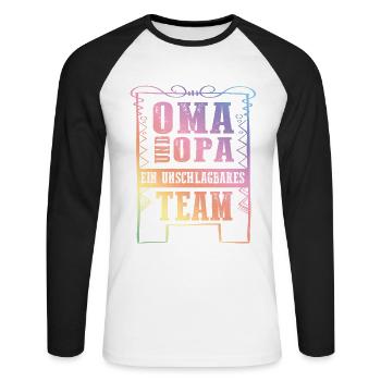 oma und opa team - Unisex Baseballshirt langarm - Weiß/Schwarz - Vorne - Nik (191cm)