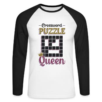 Crossword Puzzle Queen Crossword Puzzle Puzzle - Unisex Long Sleeve Baseball T-Shirt - white/black - Front - Nik (191cm)