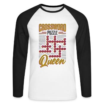 Crossword Puzzle Queen Crossword Puzzle Puzzle - Unisex Long Sleeve Baseball T-Shirt - white/black - Front - Nik (191cm)