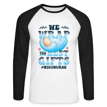 We wrap the best gifts - Unisex Long Sleeve Baseball T-Shirt - white/black - Front - Nik (191cm)