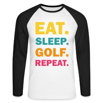 Eat Sleep Golf Repeat Golf Geschenk für Golfer - Unisex Baseballshirt langarm - Weiß/Schwarz - Vorne - Nik (191cm)